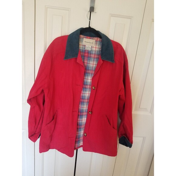 Vintage 90's Greatland oversized flannel lined chore barn jacket red S - Picture 3 of 10